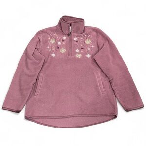Vintage Bonnie Evans 1/2 zip fleece embroidery rhinestone snowflake fleece